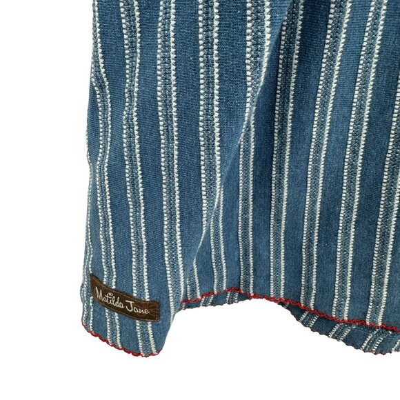 Matilda Jane Roxie Striped Tank Top Smocked Sleeveless Blue Embroidered Size L - Picture 6 of 8